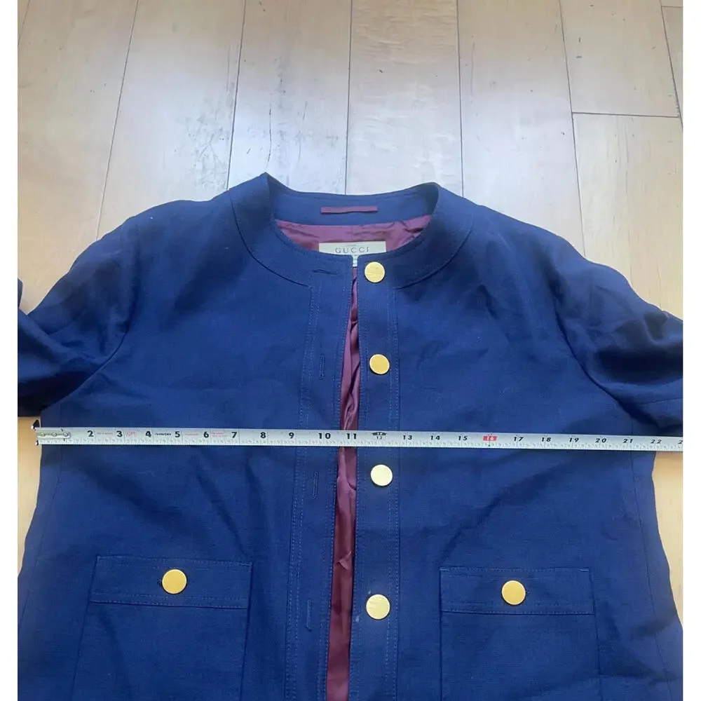 Gucci Navy Uniform Blazer Jacket Sz 46 Gold Buttons Pockets Italy Bulgaria - Picture 6 of 7
